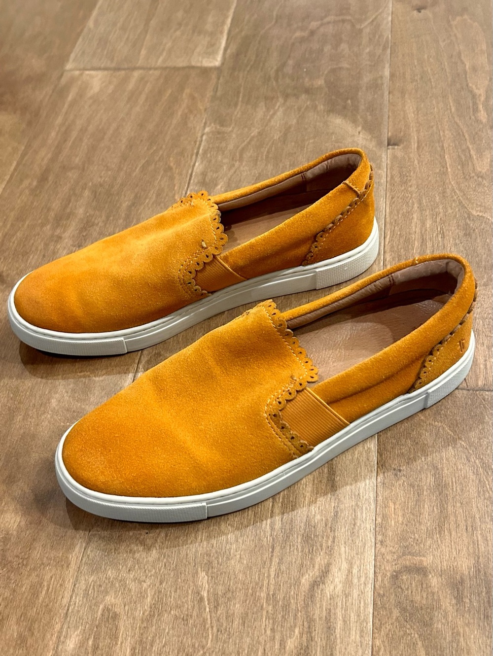 Frye Slip-On scalloped edge Suede Sneakers in marigold Mustard Yellow 8